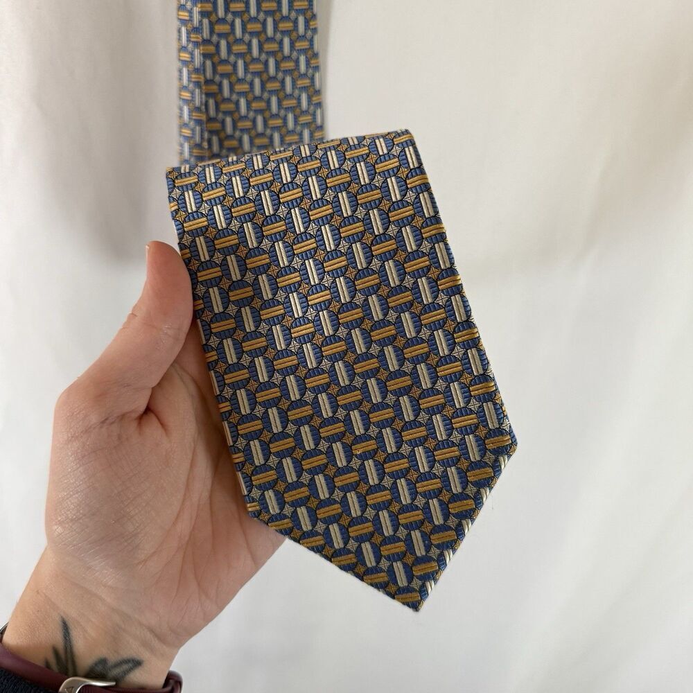 Jos A Bank Signature Collection Tie Men's 60" Blue Yellow 100% Silk Hand Made